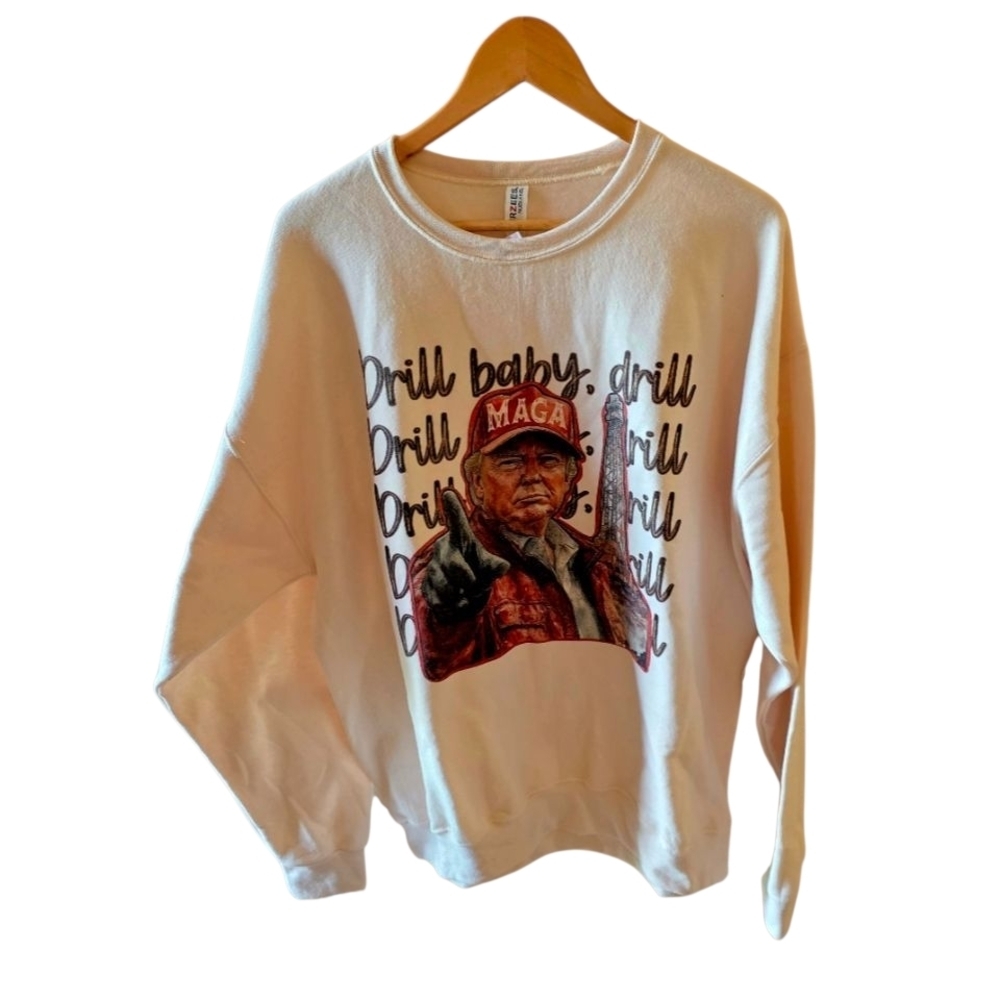 Donald Trump Drill Baby Drill Womens Graphic Sweatshirt By Jerzees Size XL NWT6